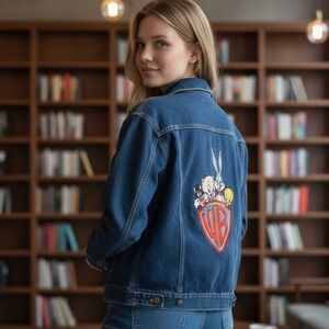 Disney‎ Embroidered Denim Trucker Looney Tunes Blue Jean Jacket, Unisex Size S